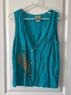 Cactus Turquoise Button-Front Sleeveless Top